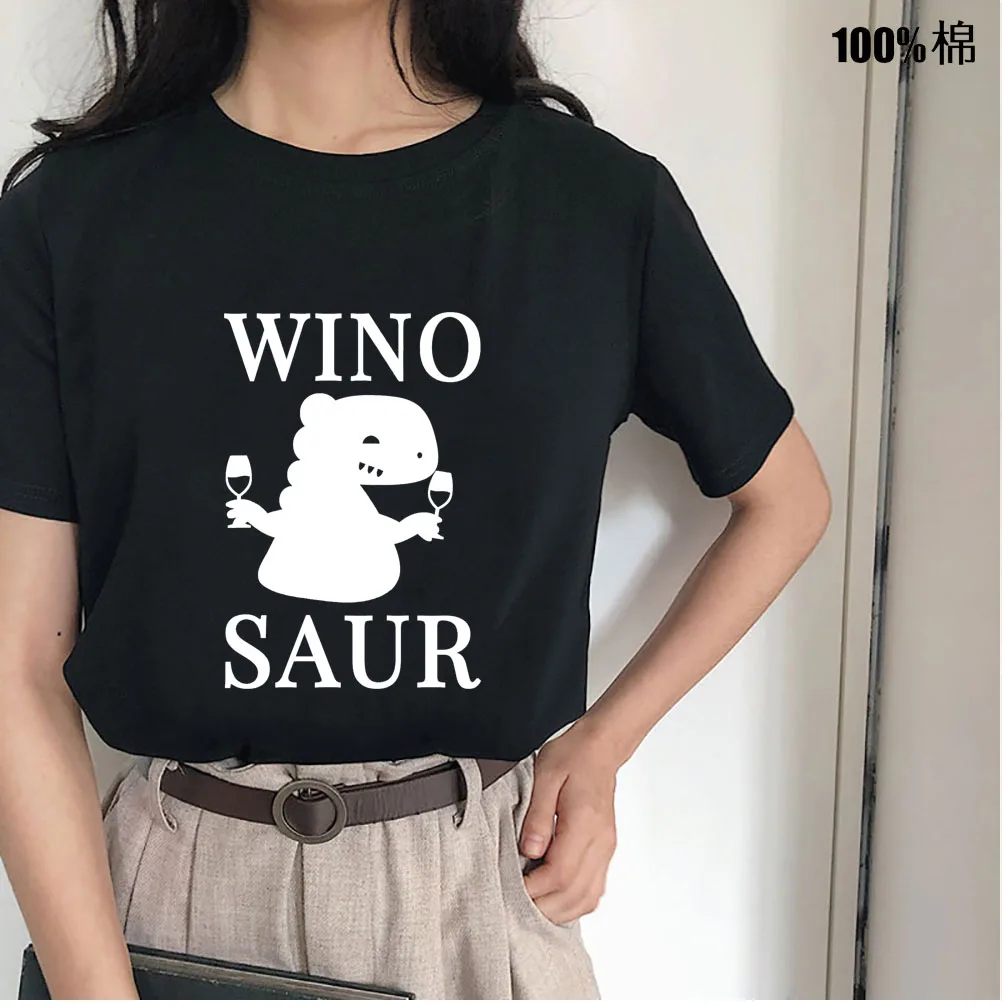 T-Shirts Women Short Sleeve WINO SAUR DINOSAUR Print O-Neck Female Tops Summer Fashion Casual T Shirt Ladies Tees