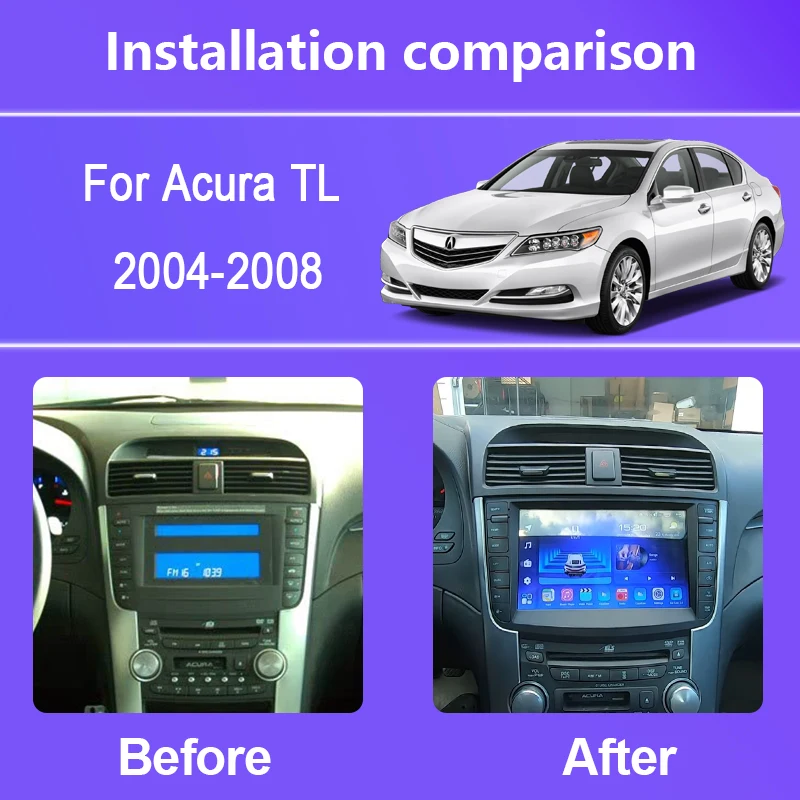 Фото 9-дюймовый для Acura TL 2004-2008 Android14 8-ядерный 8G + 256G автомобильный мультимедийный плеер стереоприемник радио GPS 4G WIFI QLED Carplay Auto №2