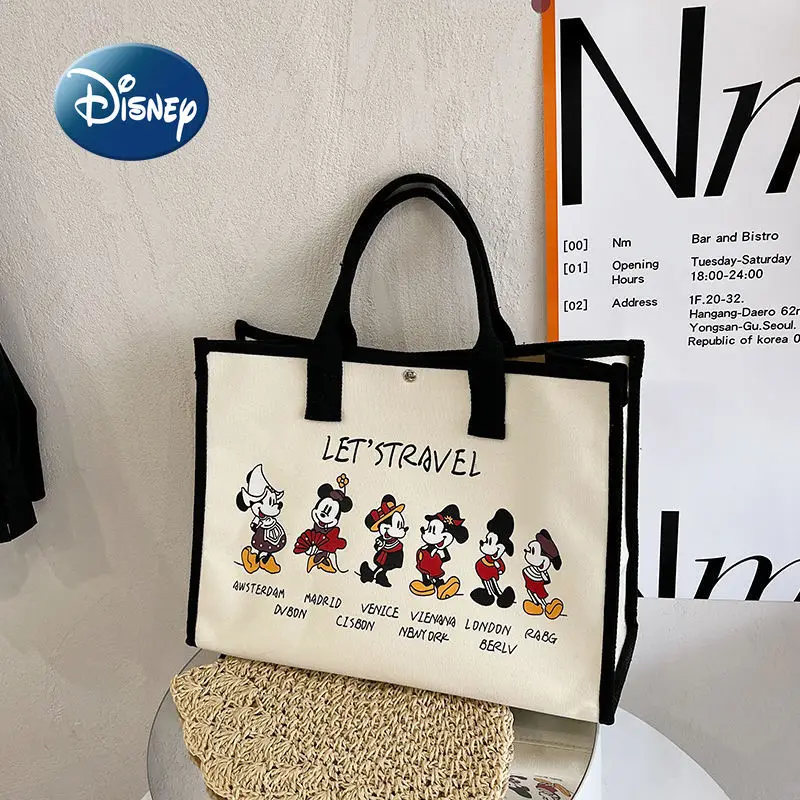 

Новая женская сумка Disney с Микки Маусом, роскошный брендовый холщовый Дамский саквояж на плечо, модная вместительная сумка для покупок