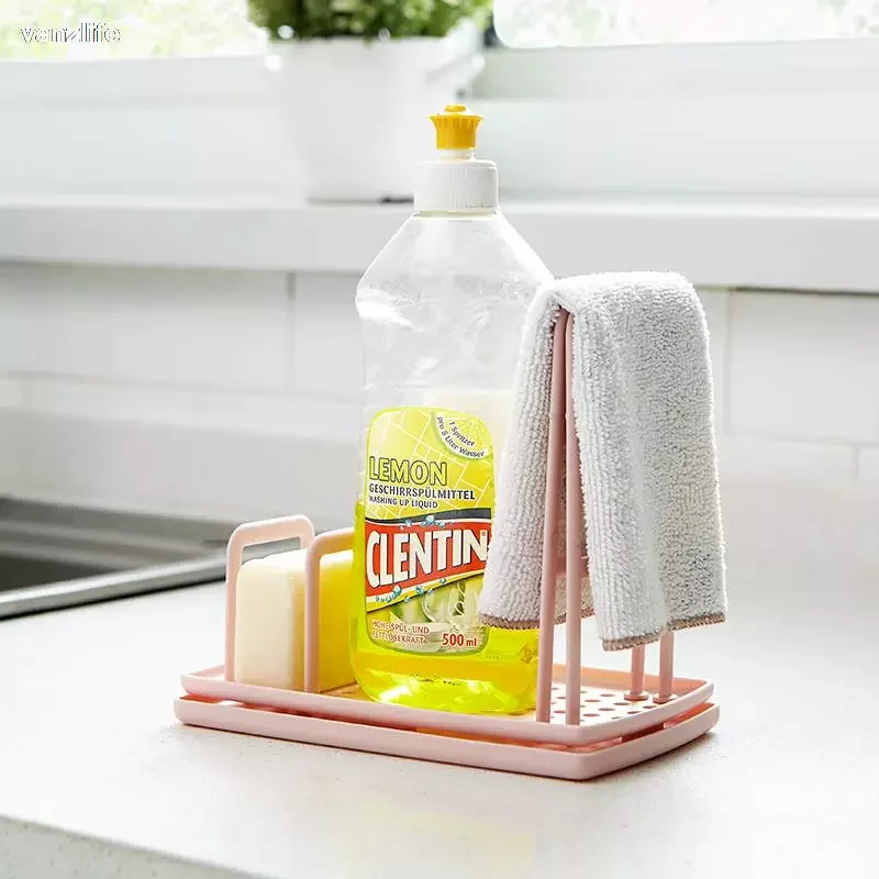 

vanzlife Punch-free countertop storage rack Kitchen rag hanger Sink dishcloth sponge drain rack pool rack