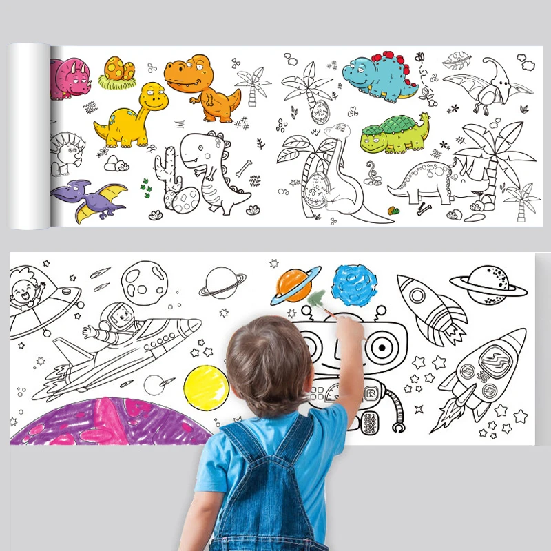 Children Drawing Roll Sticky Color Filling Paper Graffiti Scroll Coloring Paper Roll for Kids Gift DIY Painting Educational Toys