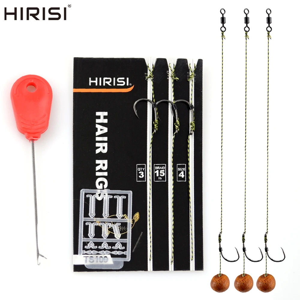 

Hirisi 3pcs Carp Fishing Hair rigs set carp Terminal Tackle Kit Ready Made Rigs with Free bait needle Boilie Stoppers TS109
