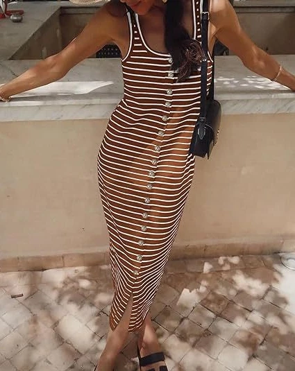 Женская летняя юбка-карандаш средней длины в полоску