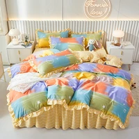 34pcs colorful bedding set cottton duvet cover bed skirt soft ruffles princess bed cover linens quilt cover king queen size