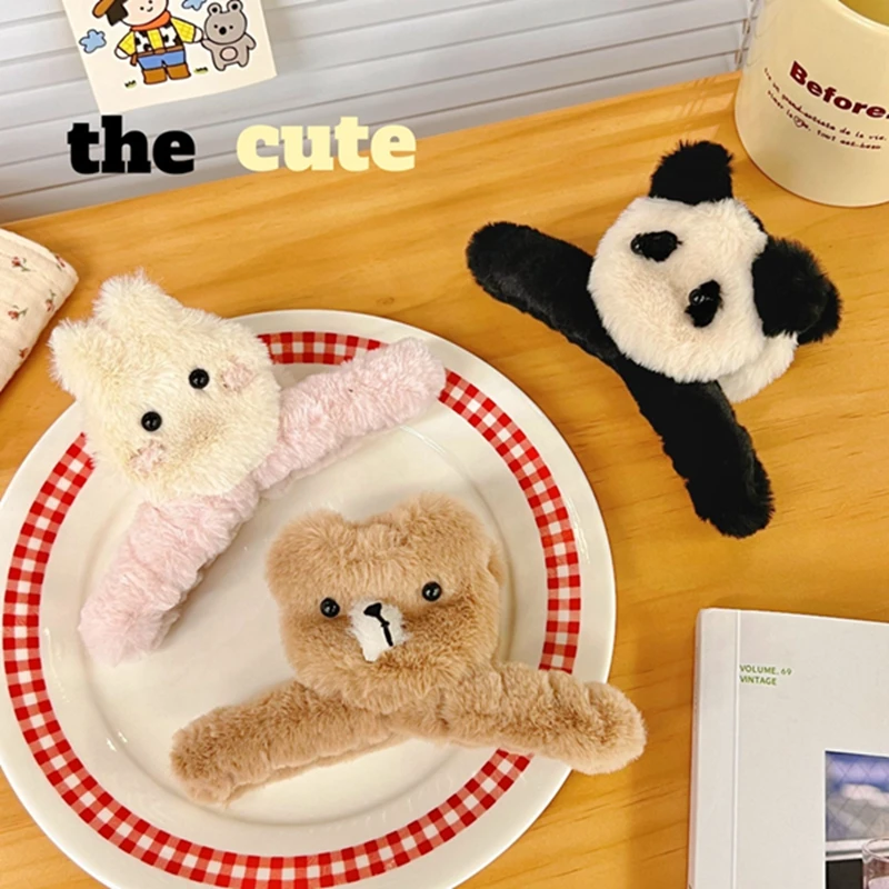 

Winter Plush Hair Claw Cartoon Bear Acrylic Hairpins Faux Fur Hair Clip Barrette Crab Headwear for Women Girls Hair Accessories