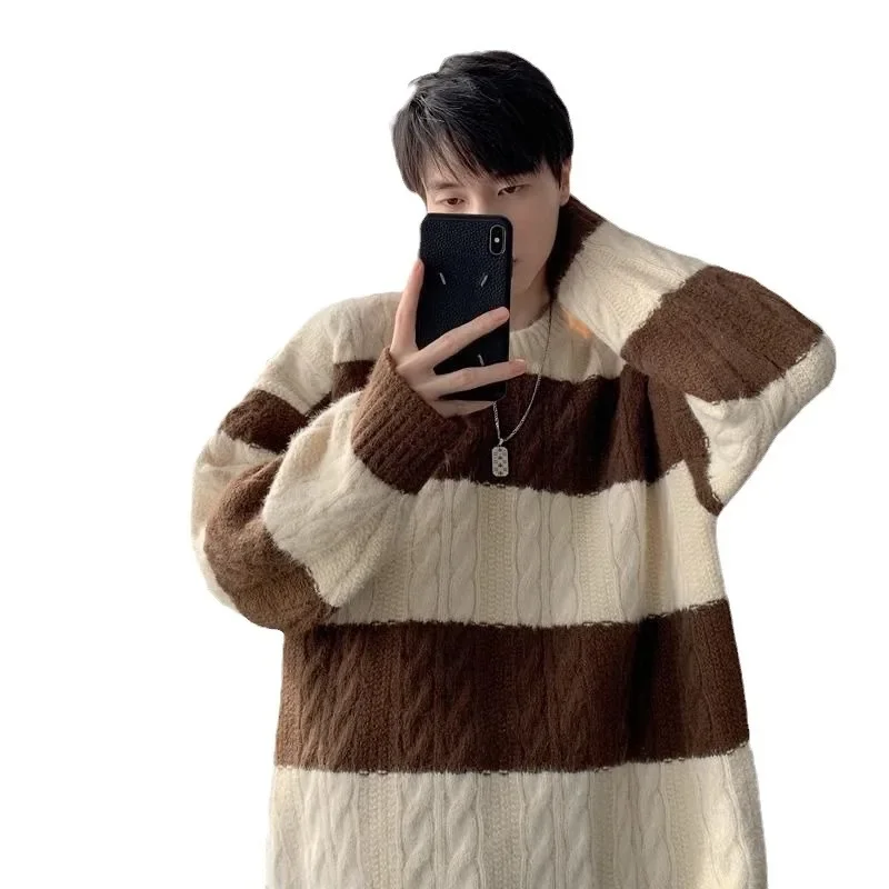 Осень-зима 2023 мужской модный вязаный свитер с круглым вырезом лоскутные