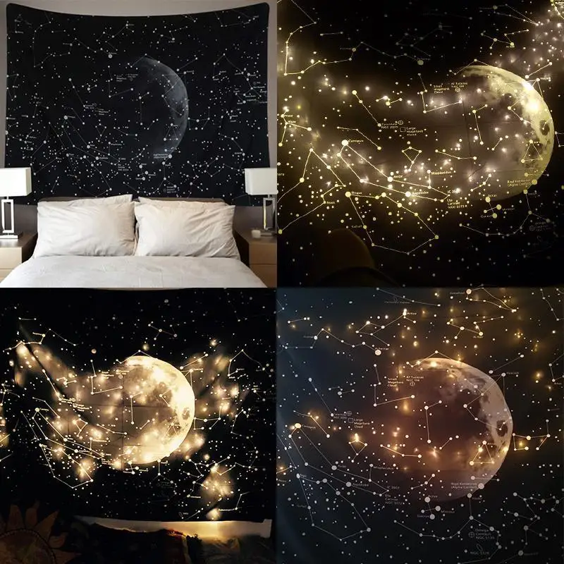 

Ins Starry Sky Led Tapestries Background Lamp Cloth Moon Printed Tapestry Decorative Hanging Cloth Living Room Nordic Decoration
