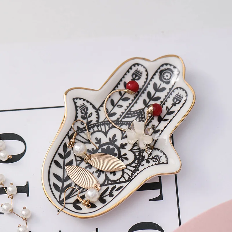 

Ceramic Material Small Hand Shape Trinket Dishes Rings Dish Holder Small Jewelry Trays Decorative Plate Gifts for Friend