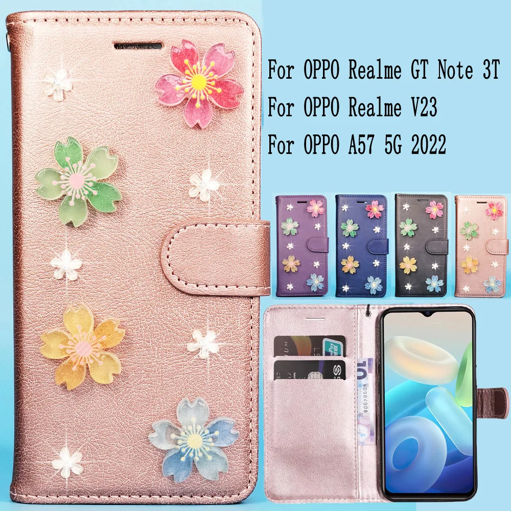 

Sunjolly Mobile Phone Cases Covers for OPPO Realme V23 GT Note 3T A57 5G 2022 Case Cover coque Flip Wallet for OPPO A57 5G Cases