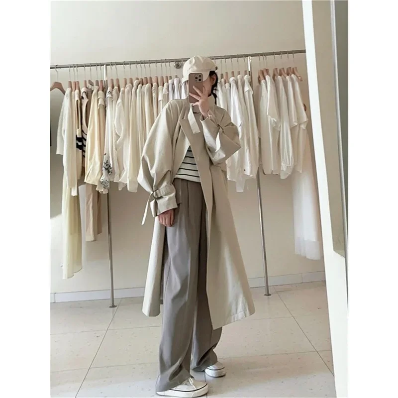 Черный повседневный плащ средней длины свободного кроя женский весенне-осенний