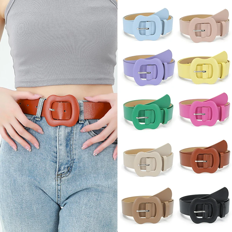 Korean PU Leather Belts Fashion Gourd Buckle Belt Girls Dress Jean Pants Waistband for Lady Women Candy Color Decorative Belts