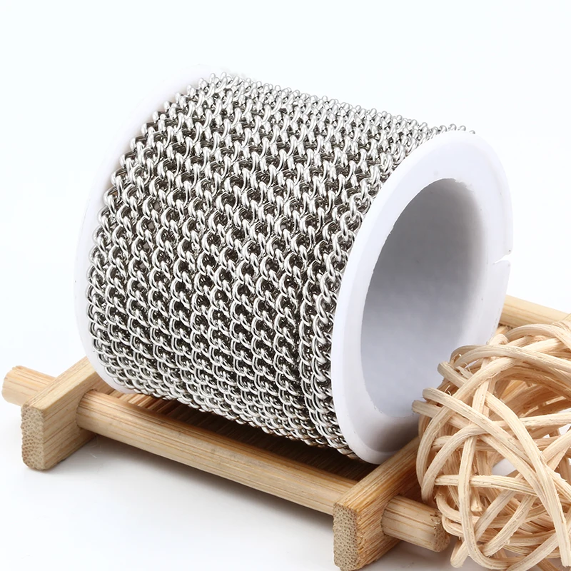 Width 3.8mm Stainless Steel Side Chains Jewelry Making Supplies Accessories DIY Men Women Necklace Bracelet Metal 1Meters NoFade