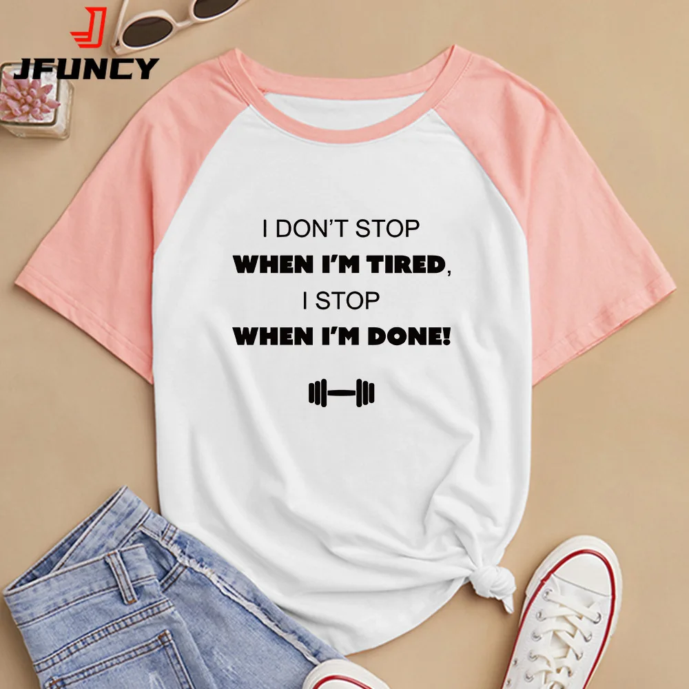 JFUNCY Young Women's Short Sleeve T-shirts Teens Girls Tops Fashion Inspirational Words Printed T Shirts Female Summer Tshirt