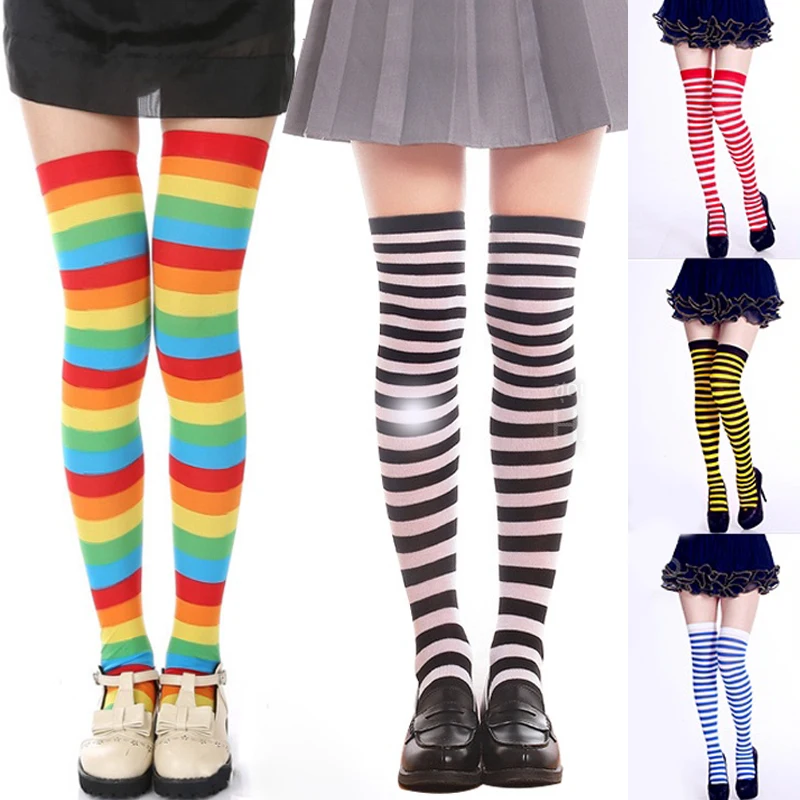 

Чулки женские в радужную полоску, до колена