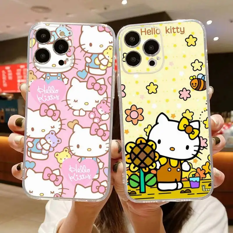 

Sanrio Cartoon HelloKitty Hello Kitty Phone Case For iphone 14 Plus 13 12 11 Pro Max Mini X XS XR Soft Transparent Cover