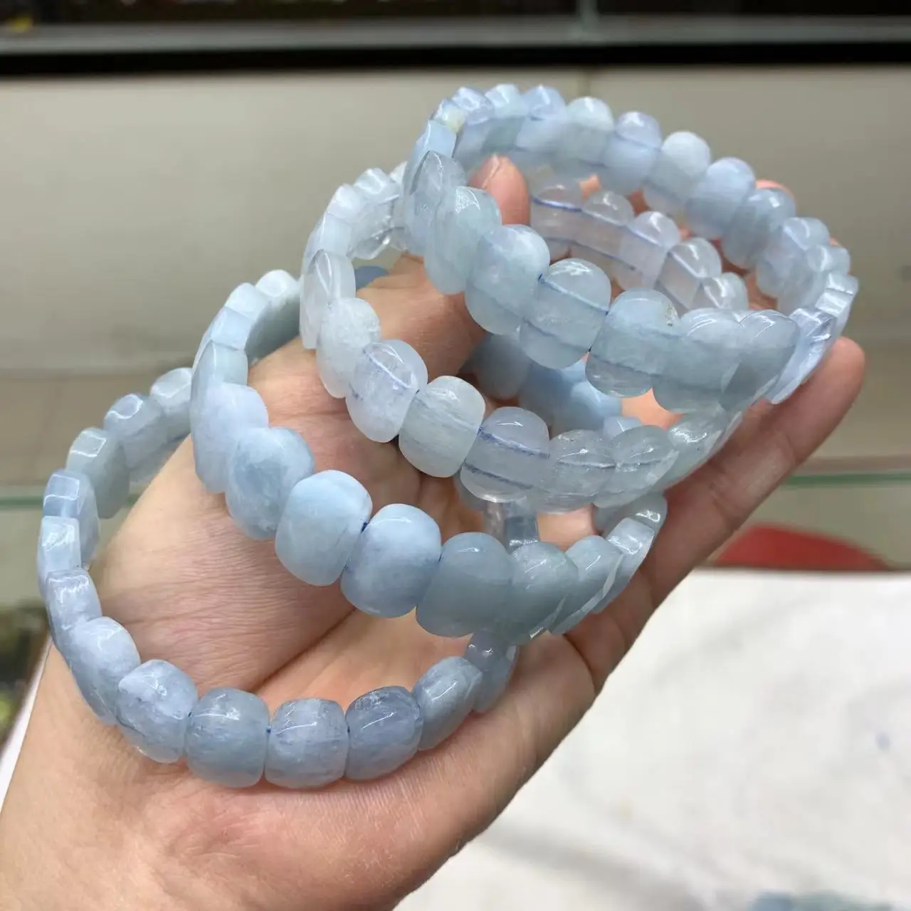 

Aquamarine Stone Beads Bracelet Natural Gemstone Bangle Energy Stone Jewelry for Woman for Gift Wholesale !