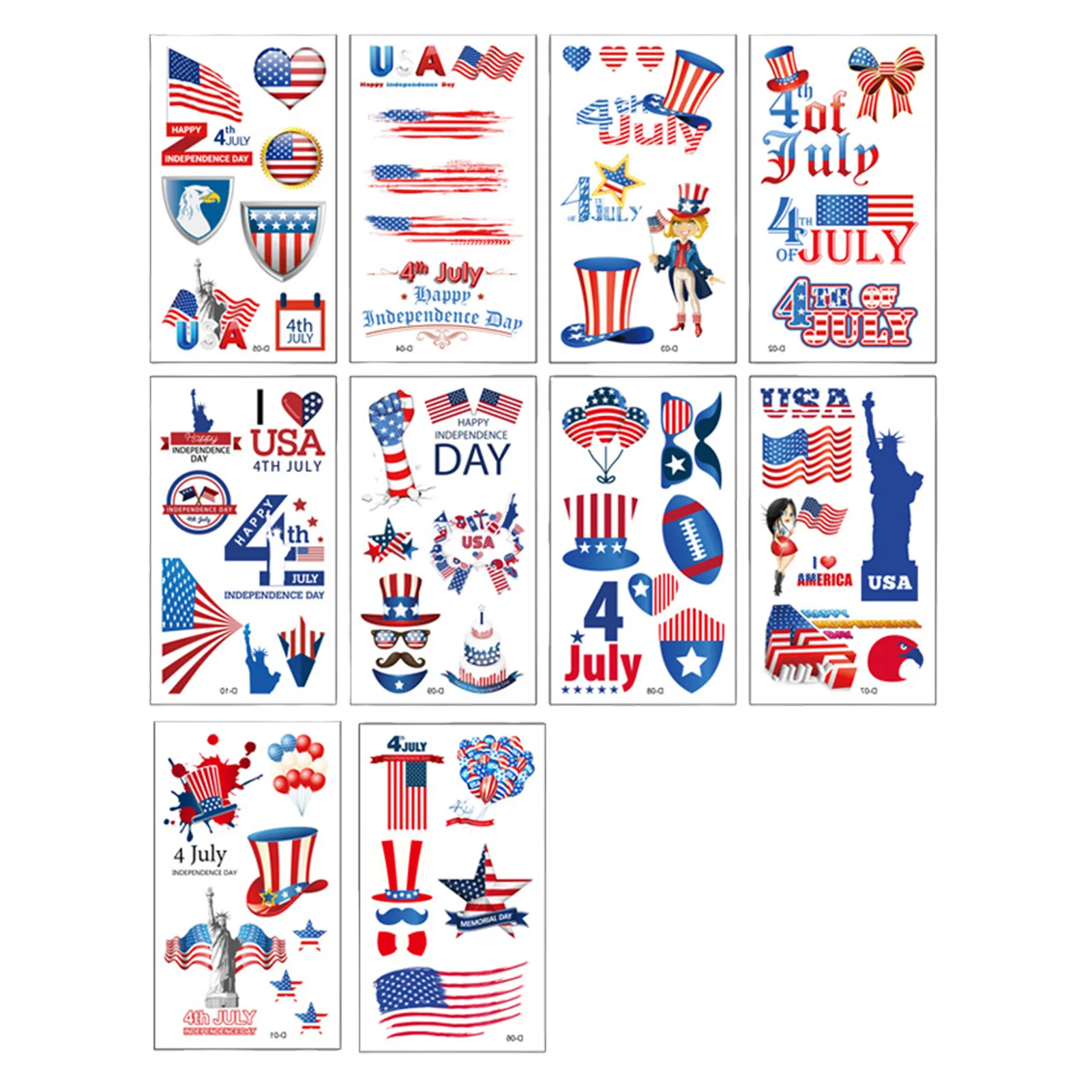 

10 Sheets 4th Of July Temporary Stickers 10 Sheets 4th Of July Decals Independence Day Face Arm Body Art Decor 10 Sheets