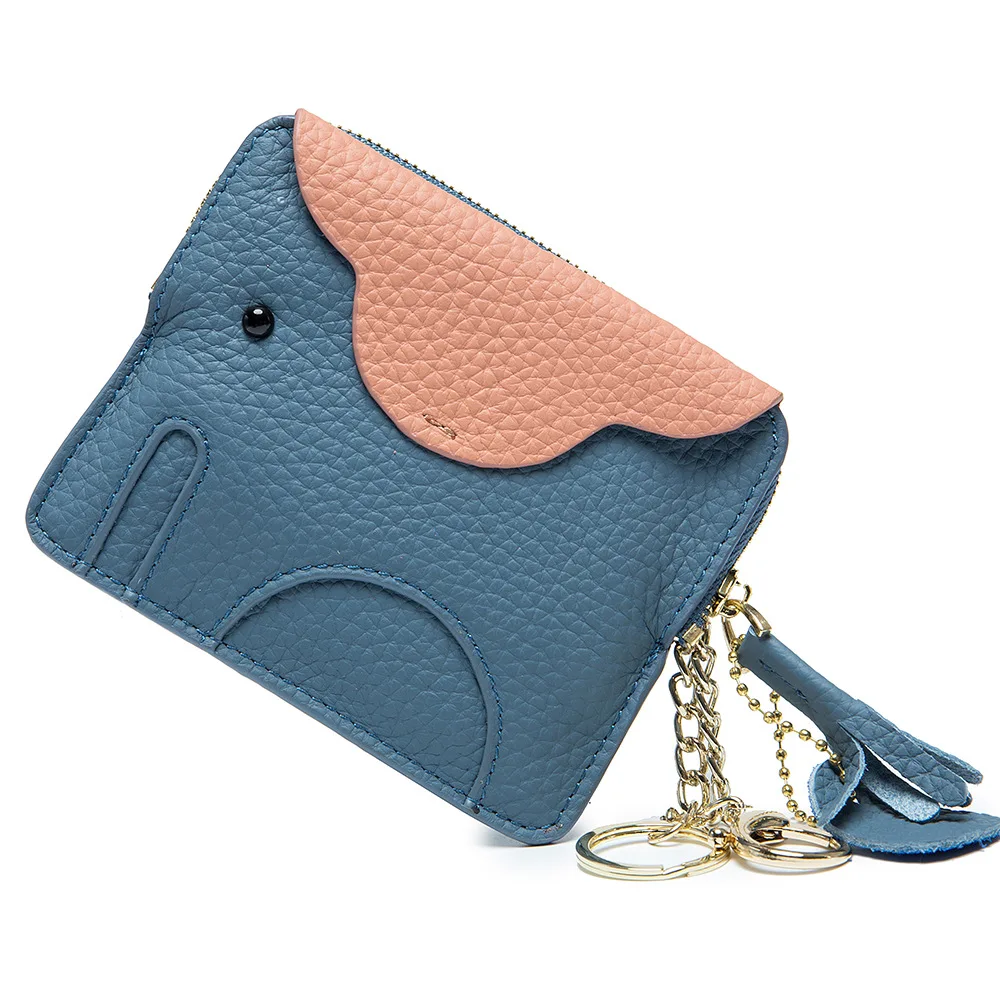 Creative Cute Elephant Women's Small Coin Purse Genuine Leather Retro Card Holder Pocket Mini Short Wallets for Female