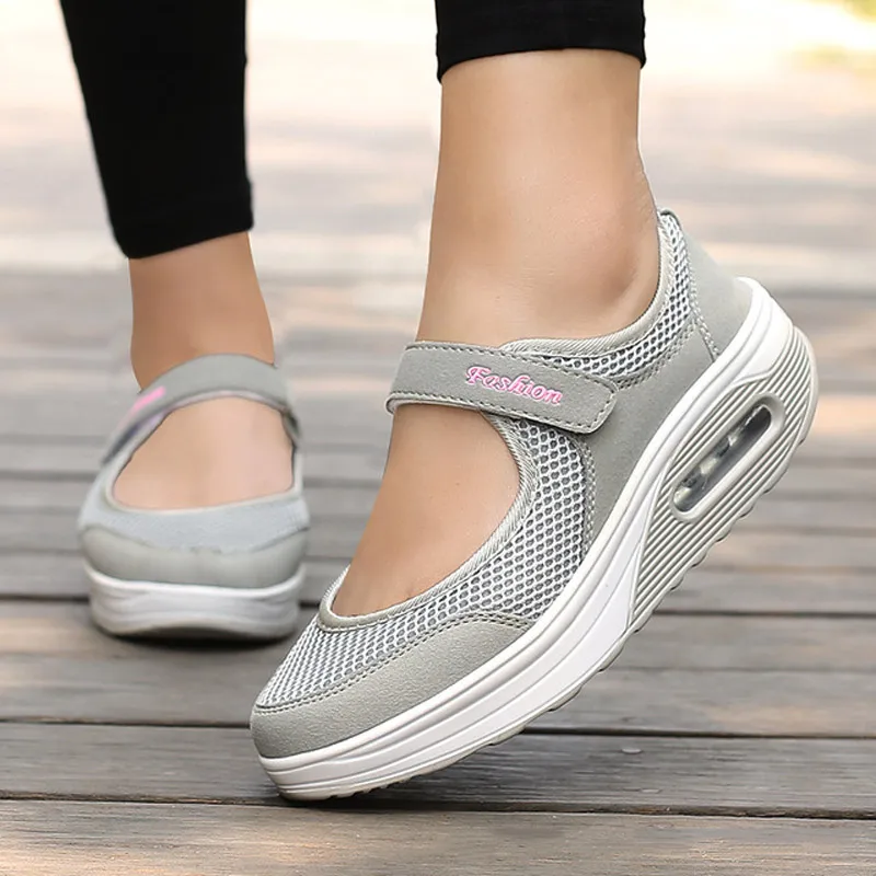 Casual sneakers women shoes fashion mesh breathable wedges shoes female sneakers plus size hook & loop tenis feminino