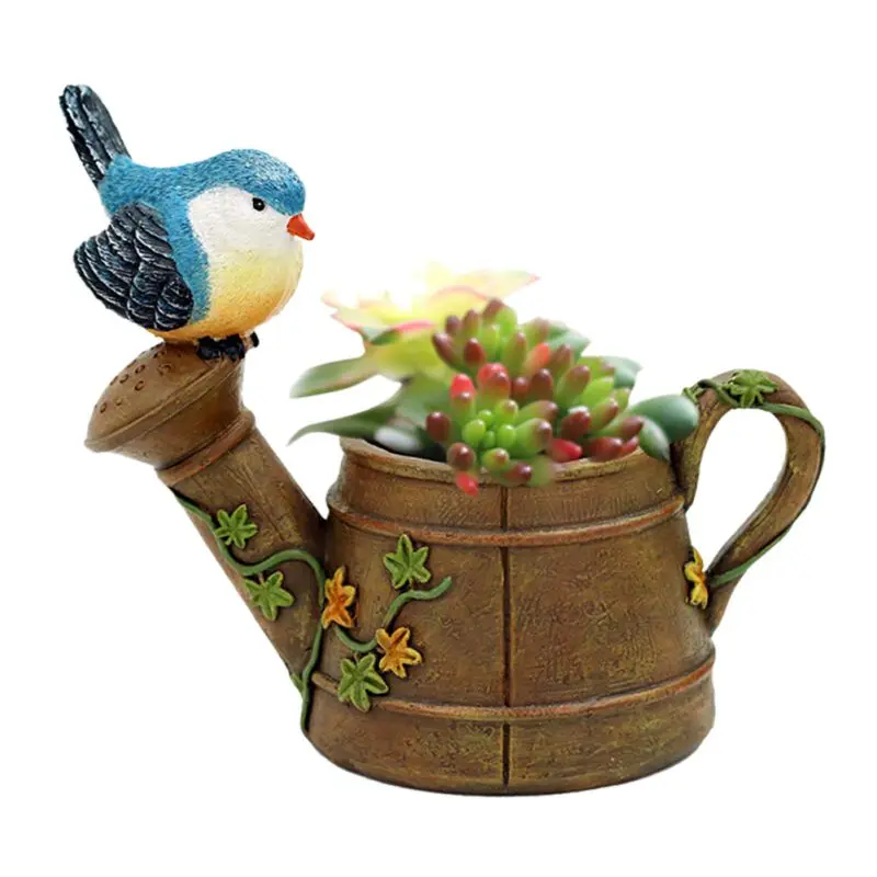 

Resin Bird Flower Pot Planter Holders Shower Kettle Shape Model Toy For Kids Pen Holder Fairy Garden Flowerpot Crafts