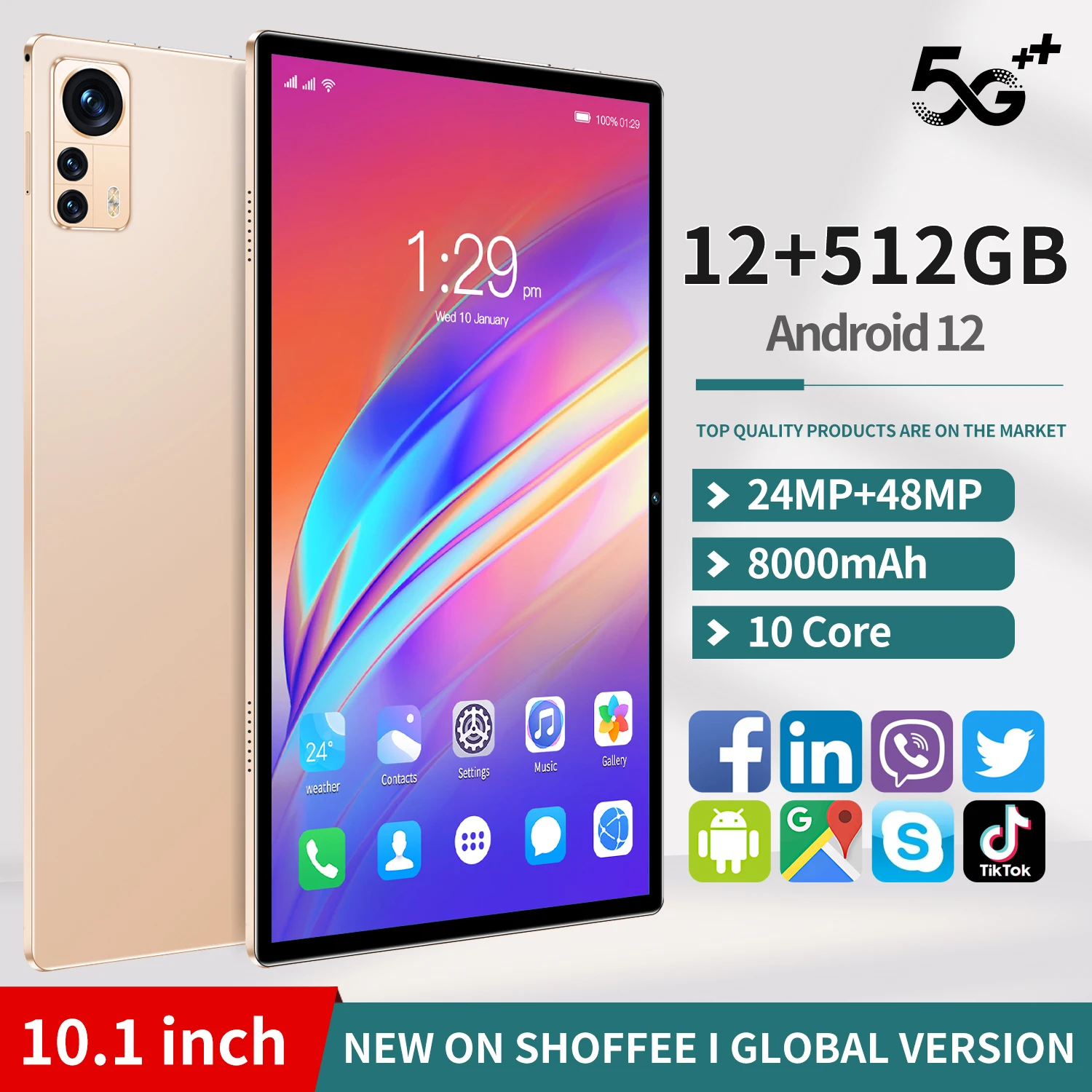 

Планшет на Android 10,1, десять ядер, экран 12,0 дюйма, 12 Гб + 512 Гб