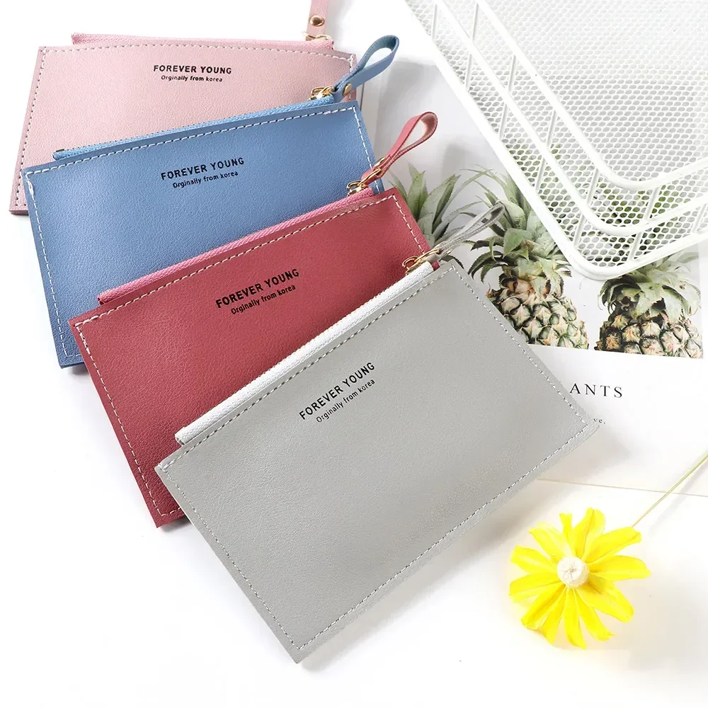 

Ultra-thin Mini Business Wallet Men's Women's PU Leather Zipper Cash ID Card Credit Card Holder Short Purse Holiday Gift