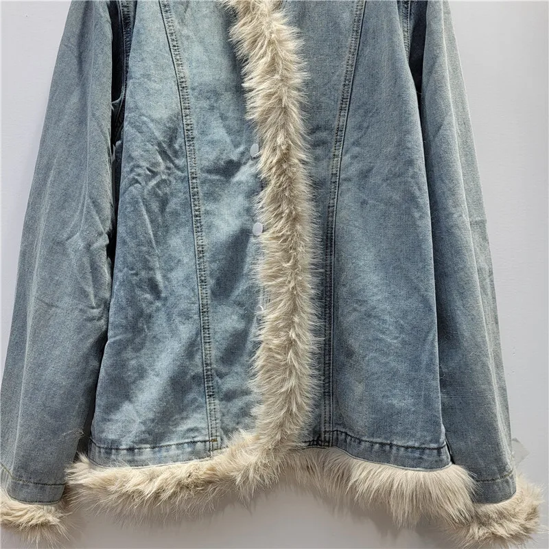 WTHT модное новое женское свободное джинсовое пальто с плюшевым краем осень 2024