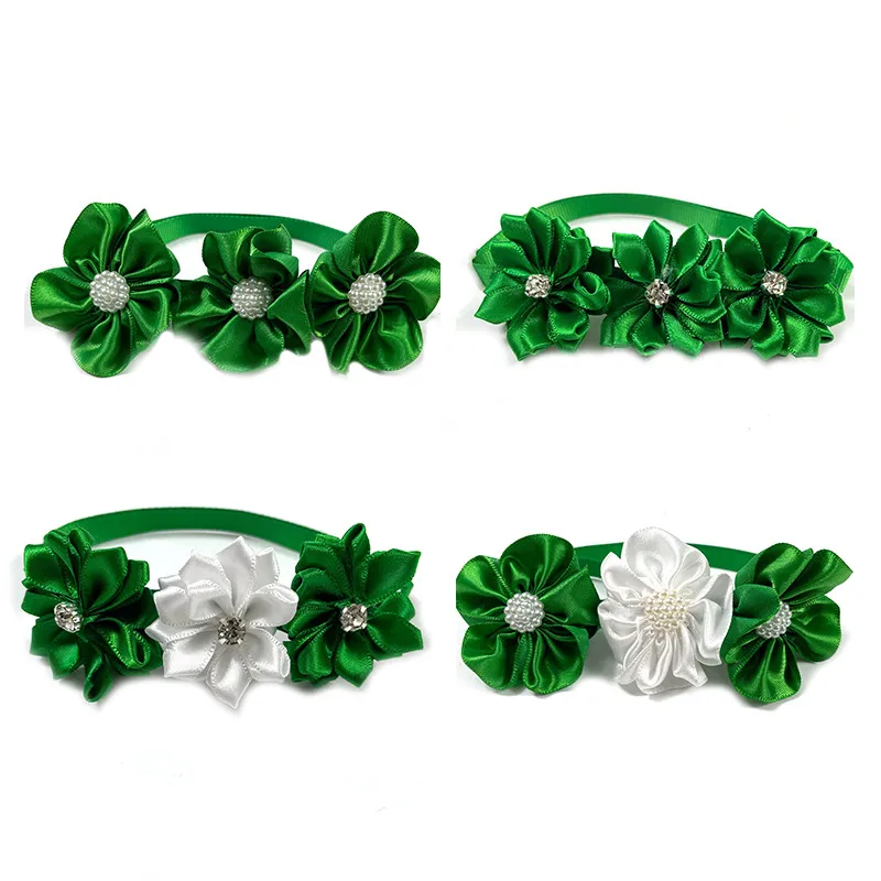 

50/100pcs ST Patrick's Day Pet Dog Bowtie with Rhinestone Pearl White Green Dog Cat Bow Tie Neckties Dog Bows Dogs Supplies