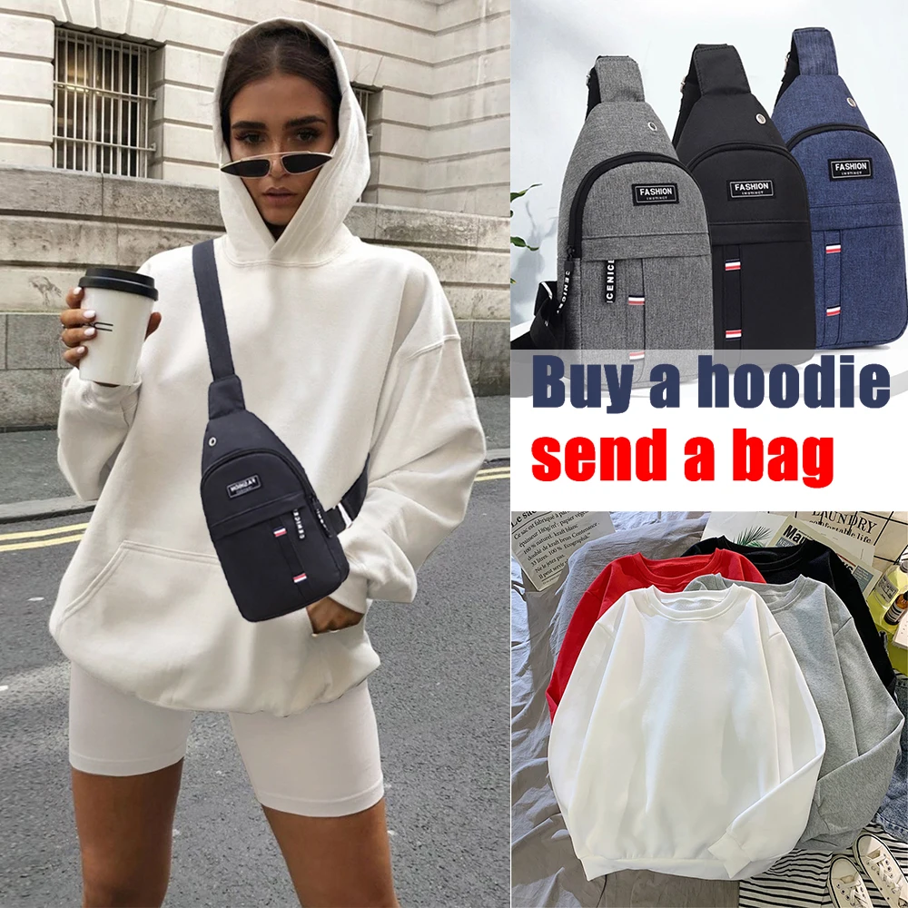 

2020 New Women's Sweatshirt Warm Pullover Woman Fashion Korean Round Neck Female Hoodie Send Crossbody Waist Bag