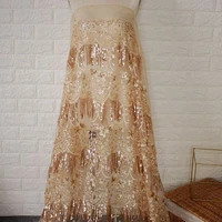 1meter price mesh lace embroidered fabric tassel sequin embroidered lace fabric dress costume fabric