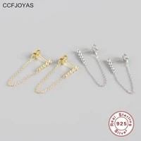 ccfjoyas 925 sterling silver single row of zircon long chain drop earrings for women european and american tassels wild earrings