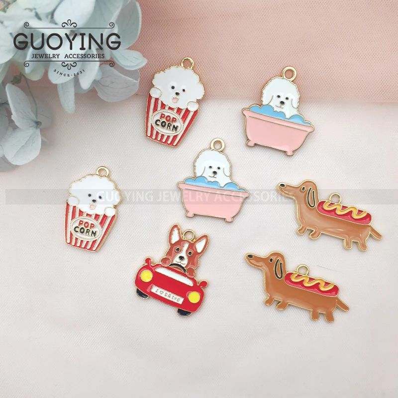 

10pcs Alloy Drip Oil Charm Cartoon Dog Series Pendant Jewelry Accessories DIY Keychain Bracelet Pendant Necklace Charms