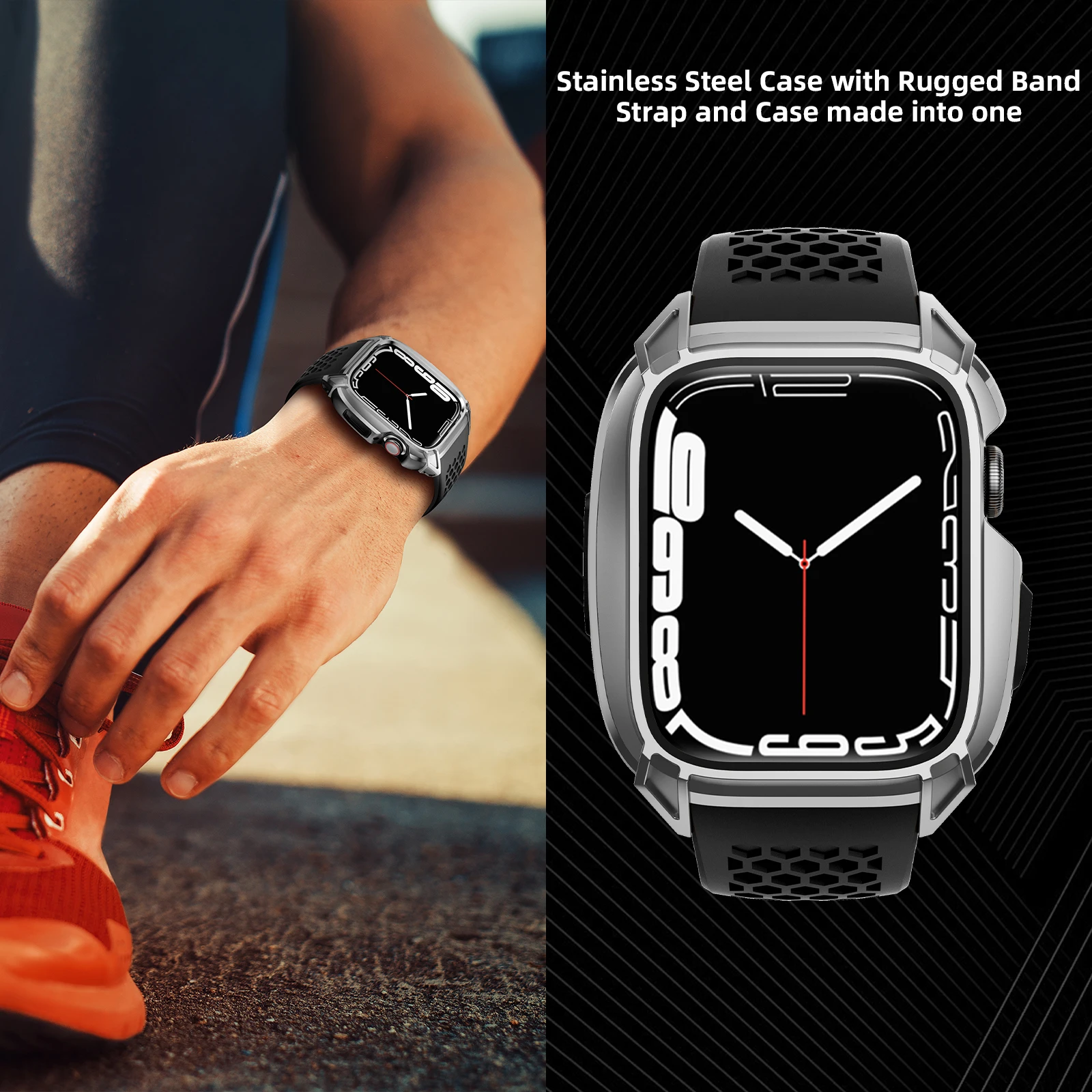 Metal Case Soft Tpu Rubber Strap for IWatch Series 7 6 5 4 3 Se Adjustable Stainless Steel Buckle for Apple Watch Band 44mm 45mm