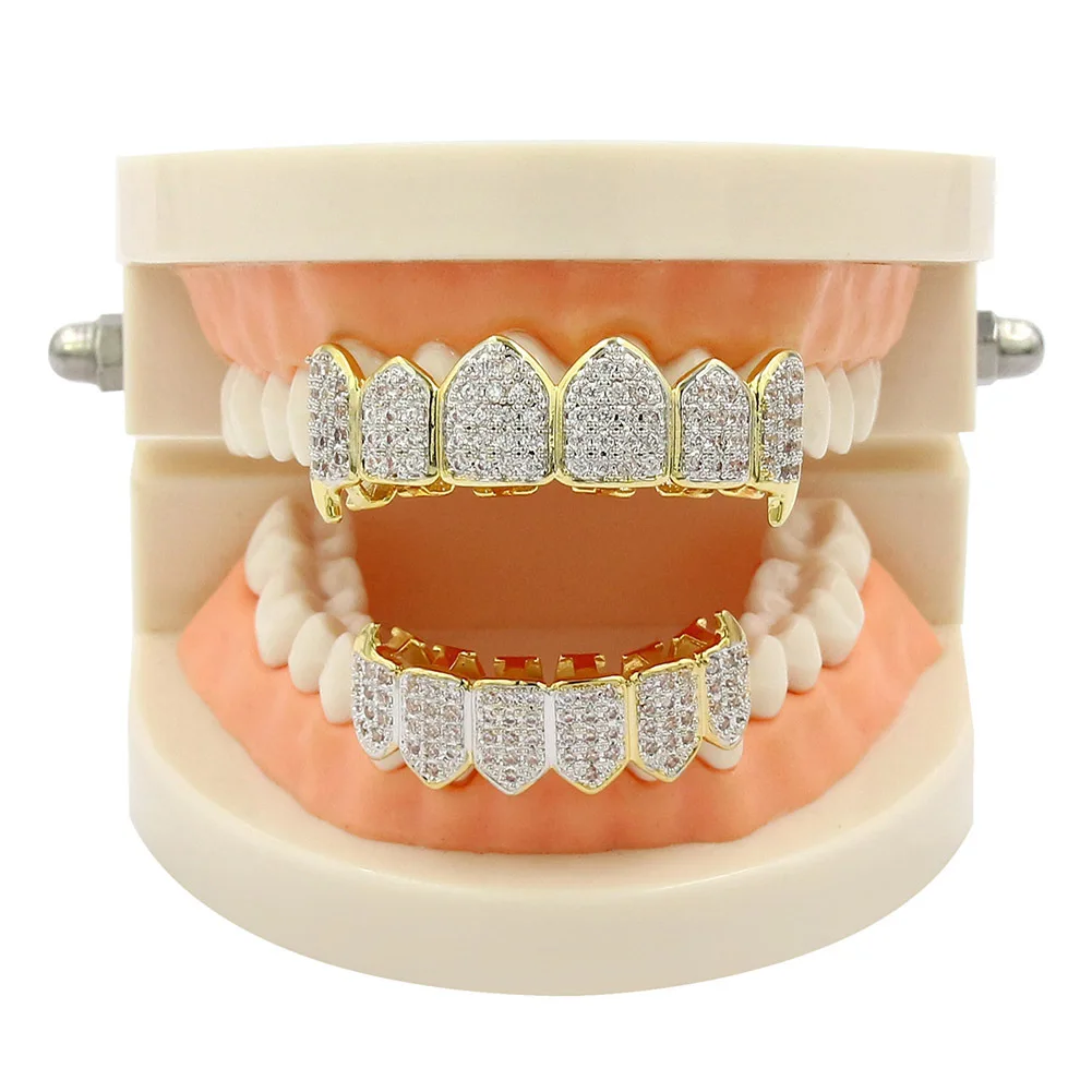 Модные украшения Ice Out Grillz с кубическим цирконием для верхних и нижних зубов в