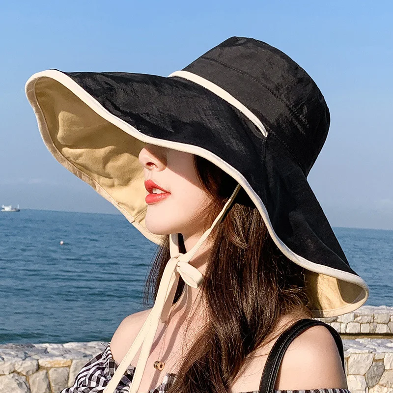 

Women Bucket Hat Fashion Summer Big Brim Panama Caps WomenCollapsible Sun Hat For Female Beach Hat Sun Visor Vacatio