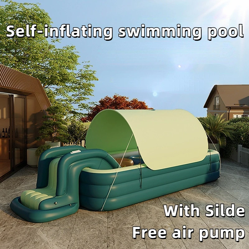 

Self-inflating Swimming Pool with Slide Water Fmaily Pool Supply Portable Recreation Facility Outdoor Backyard Water Party Pet
