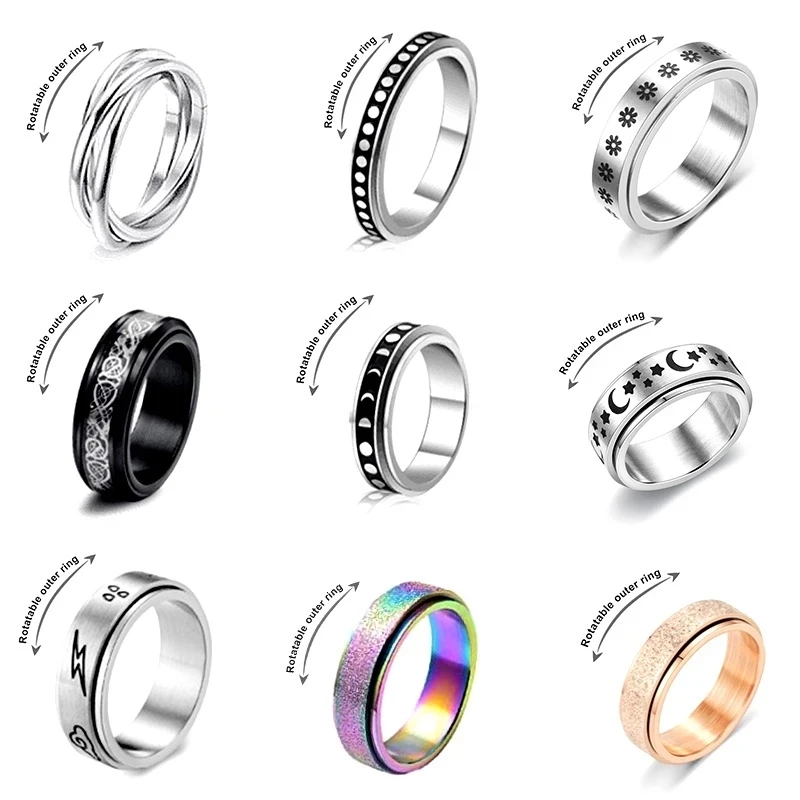 

Unisex Anxiety Ring Punk Anti Stress Rings Fidgets Moon Rings 2022 Trend Jewelry Rotate Stainless Steel Ring Gift For Women Men