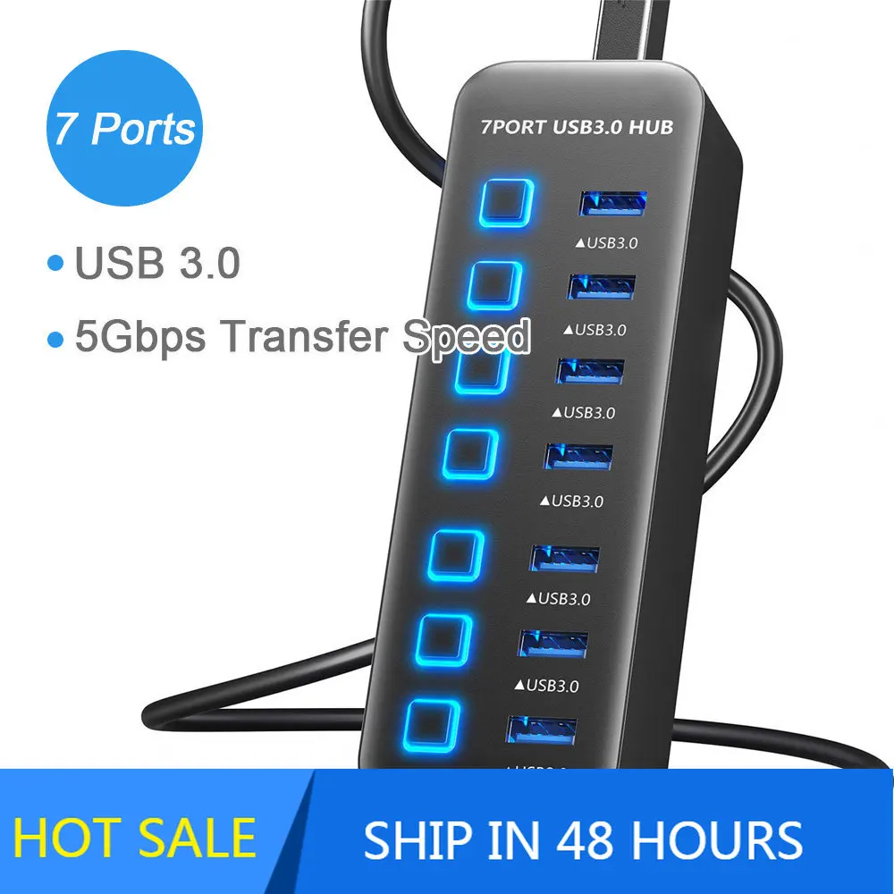 

YUXI USB Hub 4/7 Ports Multi USB 3.0 Splitter With Individual OFF/ON Switch For Laptop Macbook Pro/Air PC 5Gbps High Speed Hub