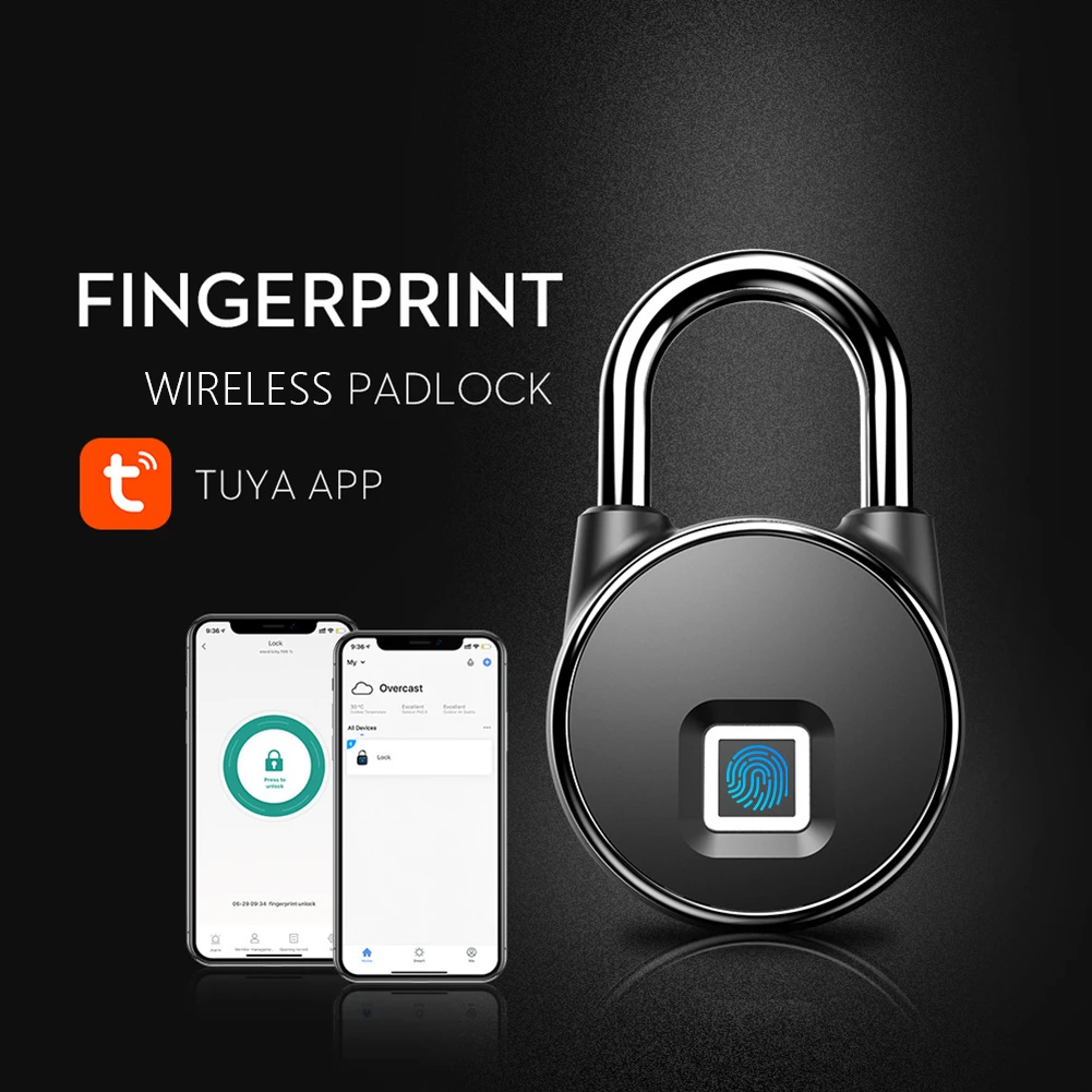 Tuya Smart Padlock Bluetooth Fingerprint Locks Door Lock Dormitory Anti-Theft USB Rechargeable Security Keyless Fast Unlock |