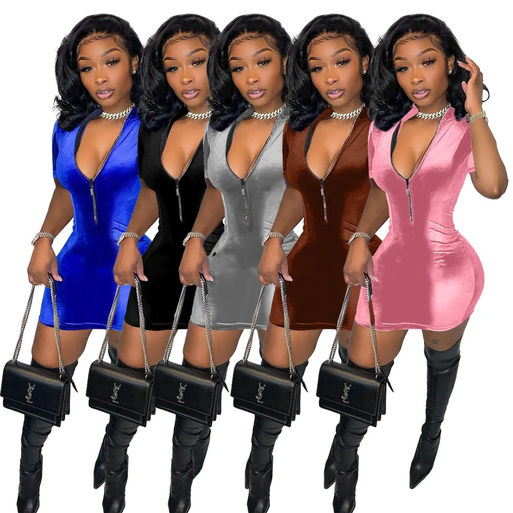 

X1029 Лето 2022 женские модные новые платья для женщин 2022 пикантное светильник кое корейское флисовое платье миди на молнии с коротким рукавом