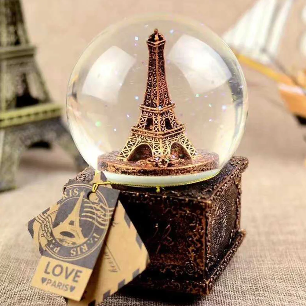 

Globe Snow Musical Crystal Music Box Tower Snowflake Eiffel Christmas Desktop Led Water Vintage Paris Stand Globes Snowman Gift