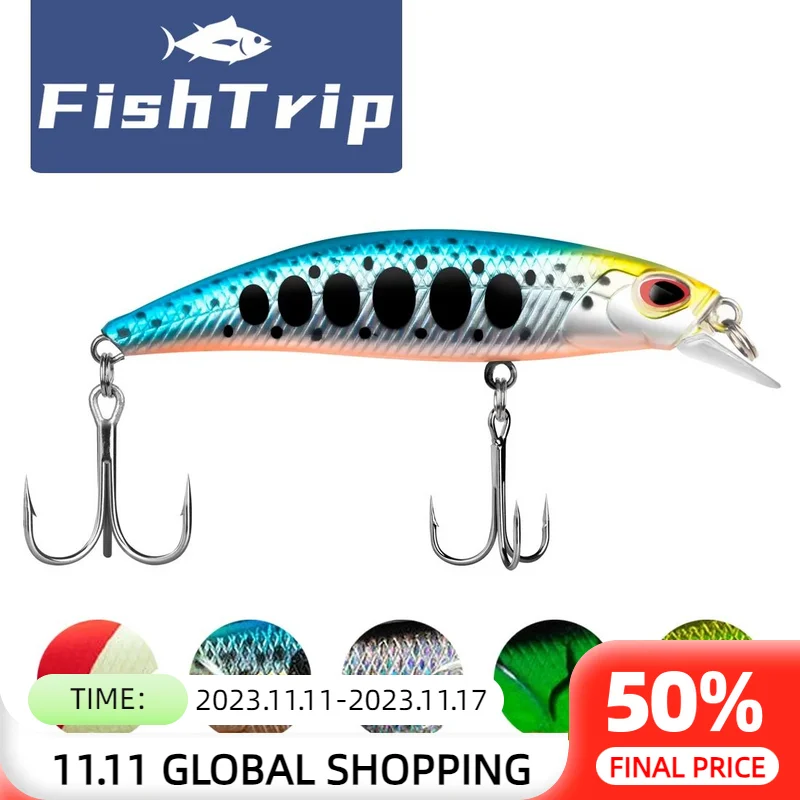 

FishTrip Minnow Lure Sinking Lure Fishing Lures Diving Lip Hard Bait for Bass, Walleye, Trout, Salmon, Steelhead, Northern Pike