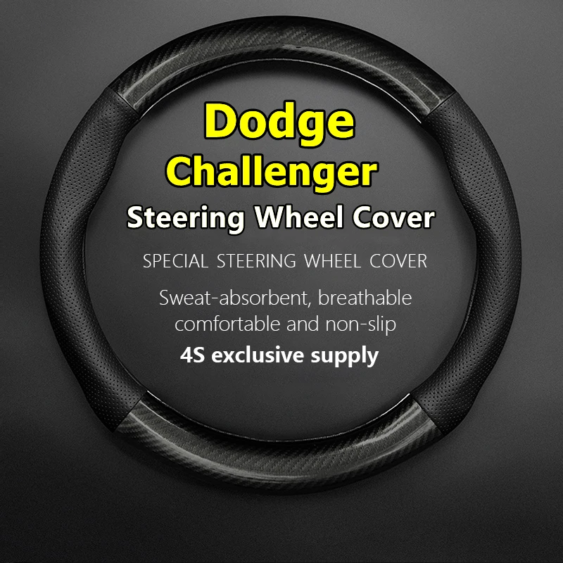 

For Dodge Challenger Steering Wheel Cover Leather Carbon Fiber Fit RT Shaker Scat 100th Anniversary 2014 2015 Mopar Drag Pak