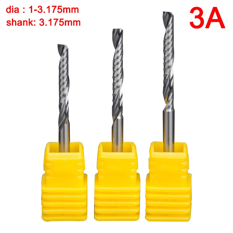 

3A Grade-Shank 3.175mm Acrylic PVC Cutter Single Flute Spiral Up Cut Router Bit CNC End Mill Tungsten Steel Carbide Milling Cut