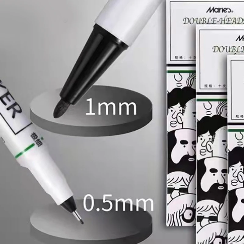 

1pc/10pcs Black Double-headed Line Pen Waterproof Marker Pen Drawing Hook Pen Wear-resistant Fiber Pen Non-fading Oil-based Pen