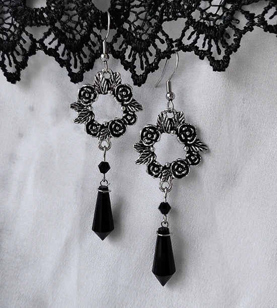 Earrings Black Gothic Vintage Rose Wreath Crystal Drop Earrings earrings for women