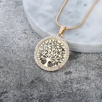 hot small tree of life crystal pendant necklace for women gifts gold silver color tree chain elegant jewelry neck zinc alloy