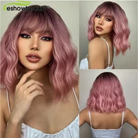 blonde orange cosplay wigs 12inch short bob body wave red synthetic wigs with bangs ombre pink lolita hair for party daily use