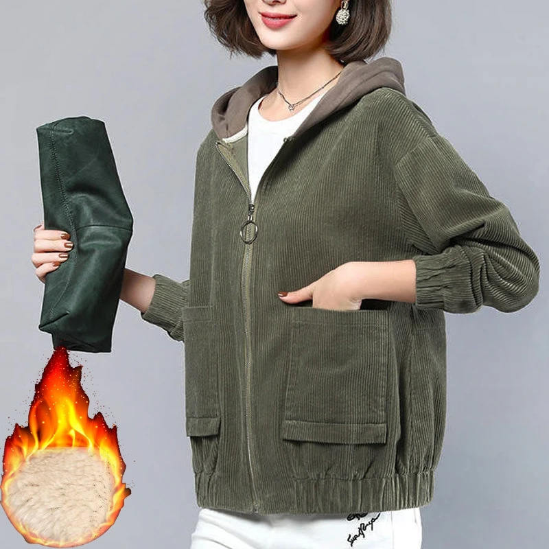 Вельветовое короткое пальто на флисовой подкладке для среднего и пожилого