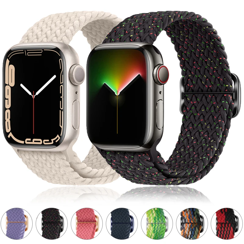

Braided Loop For Apple Watch Band 7 6 Se 5 4 3 40mm 44mm Adjustable Elastic Bracelet Strap for iWatch Series 38mm 42mm 41mm 45mm